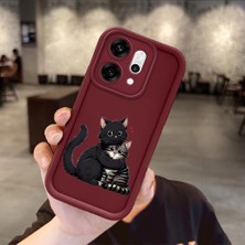 HONTINGA Oppo Reno 14 Pro 5g  ile Uyumlu Kılıfı Düşüme Önleyici Basitlik Anti Düşme Kamera Korumali Kedi Bordo Desen Yumuşak Silikon Telefon Kılıfı Kadın ve Erkek Için Uygundur K2-7214