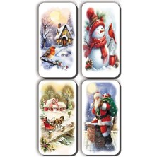 Teknocan Marketing 4 Lü Simli Magnet Yeniyıl Yılbaşı Kardan Adam Kar Manzaraları Hediye Magnet (5,5 x 11 Cm)