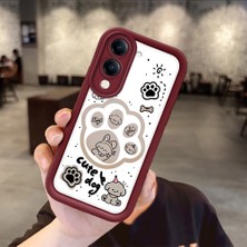 HONTINGA Vivo Y04 ile Uyumlu Kılıfı Düşüme Önleyici Basitlik Anti Düşme Kamera Korumali Kedi Bordo Desen Yumuşak Silikon Telefon Kılıfı Kadın ve Erkek Için Uygundur K2-7230