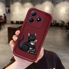 HONTINGA Realme C63 ile Uyumlu Kılıfı Düşüme Önleyici Basitlik Anti Düşme Kamera Korumali Kedi Bordo Desen Yumuşak Silikon Telefon Kılıfı Kadın ve Erkek Için Uygundur K2-7214