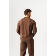 Piero Perla Bisiklet Yaka Jaguar Desen Flok Baskılı Regular Fit Taba Sweatshirt