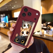 HONTINGA iPhone 17 Pro Max ile Uyumlu Kılıfı Düşüme Önleyici Basitlik Anti Düşme Kamera Korumali Kedi Bordo Desen Yumuşak Silikon Telefon Kılıfı Kadın ve Erkek Için Uygundur K2-7154