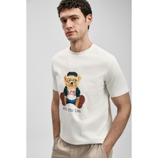 Lufian Teddy Modern Grafik Tişört Kırık Beyaz