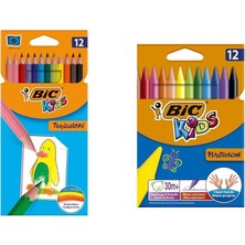 Bic Kids Tropicolors Kuru Boya 12 Renk + Bic Kids Plastidecor Silinebilir Elleri Kirletmeyen Pastel Boya 12 Renk