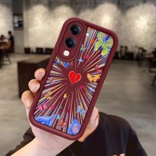 HONTINGA Vivo Y04 ile Uyumlu Kılıfı Düşüme Önleyici Basitlik Anti Düşme Kamera Korumali Kalp Bordo Desen Yumuşak Silikon Telefon Kılıfı Kadın ve Erkek Için Uygundur K2-7233