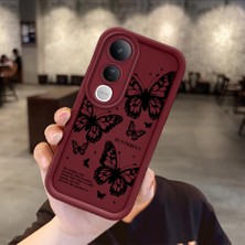 HONTINGA Vivo V50 Lite ile Uyumlu Kılıfı Düşüme Önleyici Basitlik Anti Düşme Kamera Korumali Kelebek Bordo Desen Yumuşak Silikon Telefon Kılıfı Kadın ve Erkek Için Uygundur K2-7232