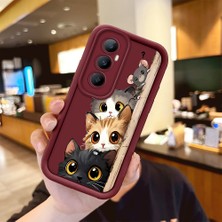HONTINGA Realme C65 4g ile Uyumlu Kılıfı Düşüme Önleyici Basitlik Anti Düşme Kamera Korumali Kedi Bordo Desen Yumuşak Silikon Telefon Kılıfı Kadın ve Erkek Için Uygundur K2-7154