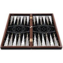 Teknocan Marketing Star Tavla Büyük Boy Polyester Siyah Mermer Desenli Tavla 25X49X6 Cm. Backgammon