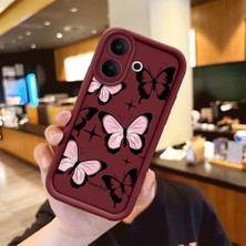 HONTINGA Vıvo V60 Lite  ile Uyumlu Kılıfı Düşüme Önleyici Basitlik Anti Düşme Kamera Korumali Kelebek Bordo Desen Yumuşak Silikon Telefon Kılıfı Kadın ve Erkek Için Uygundur K2-7222