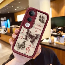 HONTINGA Vivo V50 Lite ile Uyumlu Kılıfı Düşüme Önleyici Basitlik Anti Düşme Kamera Korumali Kelebek Bordo Desen Yumuşak Silikon Telefon Kılıfı Kadın ve Erkek Için Uygundur K2-7226