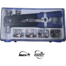 NORTH-140-1-MANUEL Perçin Tabancası Seti – Metal, Plastik ve Deri Için 400 Alüminyum Perçin ve Güçlendirici Yaylı Karbon Çelik Perçin Pensesi