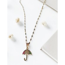 Luna Jewelry Kadın Gold Renk Renkli Zirkon Taşlı Paraguas 316 L Çelik Kolye