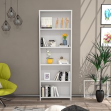 Just Home Eco Beyaz 5 Raflı Kitaplık Modern Tasarım Suntalam Malzeme 169 cm Yükseklik