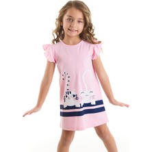 Denokids Kız Çocuk Elbise Çizgili Dostlar Rahat Kesim Günlük Stil Pembe Renk