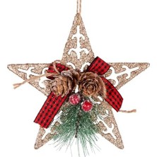 Teknocan Marketing Yılbaşı Ağaç Süsü Yılbaşı Dekorlu Simli Yıldız 12X13 Cm.