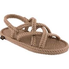 Nomadic Republic Kadın Halat Sandalet Bej Renkli El Yapımı Vegan Düz Topuklu Rahat Tasarım
