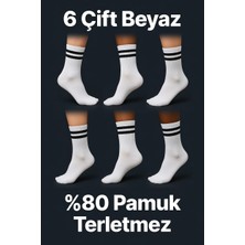 Thinborne 6 Çift Beyaz Siyah Çizgili Desenli Tenis Çorap Sporcu Çorabı Uzun Erkek Spor Çorap