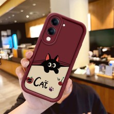 HONTINGA Vivo Y04 ile Uyumlu Kılıfı Düşüme Önleyici Basitlik Anti Düşme Kamera Korumali Kedi Bordo Desen Yumuşak Silikon Telefon Kılıfı Kadın ve Erkek Için Uygundur K2-7068