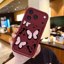 HONTINGA iPhone 17 Pro Max ile Uyumlu Kılıfı Düşüme Önleyici Basitlik Anti Düşme Kamera Korumali Kelebek Bordo Desen Yumuşak Silikon Telefon Kılıfı Kadın ve Erkek Için Uygundur K2-7222