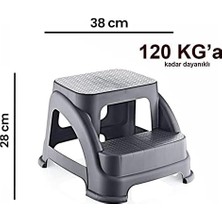 Teknocan Marketing Iki Basamaklı Kaymaz Tabure - 120 kg Taşıma Kapasiteli - Basamaklı Tabure - Sert Plastik