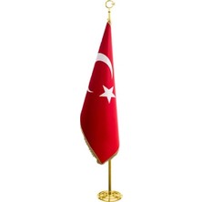 Bayrakal Ofis Bayrak Takımı 245cm Sarı Direkli 100x150cm Türk Bayrağı Simli Telalı Makam Bayrağı