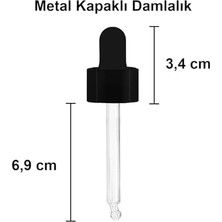 Teknocan Marketing 50 ml Metal Kapaklı Damlalık Dropper Şişesi Serum 50 cc Cam Şişe 6 Adet (Siyah Kapak, /kahverengi)