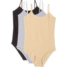 Al-Fil Teknoloji 3 Adet Ip Askılı Kadın Çıtçıtlı Body Siyah Gri Ten