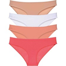 Al-Fil Teknoloji 4 Adet Süper Eko Set Likralı Kadın Slip Külot Ten Beyaz Pudra Fuşya