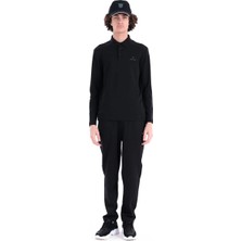 Piero Perla Regular Fit Penye İnterlok Jakar Yakalı Uzun Kollu Polo Erkek Siyah T-Shirt