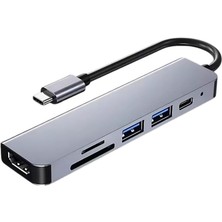Teknocan Marketing Akım Korumalı 87W 6in1 Type-C To 4K Hdmi Usb3.0 Sd Tf Dönüştürücü Hub Type-C USB Dönüştürücü