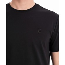 Piero Perla Interlok Compact Tona Ton EVA Nakışlı Bisiklet Yaka Slim Fit Erkek Siyah T-Shirt