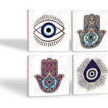 Teknocan Marketing Nazar, Fatma Ana Eli  Taş Bardak Altlığı Seti - 4 Parça - Dekoratif, Rustik Mutfak Aksesuarı, 10X10 Cm, Kaydırmaz Tabanlı, Şık ve Dayanıklı SC402