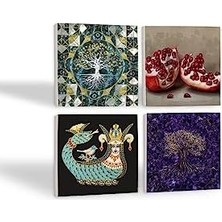 Teknocan Marketing Hayat Ağacı, Şahmeran, Nar Taş Bardak Altlığı Seti - 4 Parça - Dekoratif, Rustik Mutfak Aksesuarı, 10X10 Cm, Kaydırmaz Tabanlı, Şık ve Dayanıklı SC483