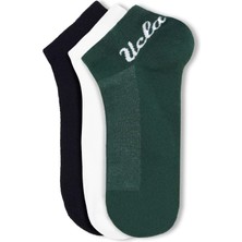 Ucla Adelıta 3\'lü Siyah-Yeşil-Beyaz Uzun Jakarlı Pamuk Standard Fit Unisex Çorap