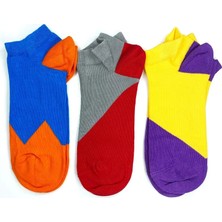 Al-Fil Teknoloji 3 Çift Geometrik Desen Renkli Pamuklu Kadın Bilek Çorap