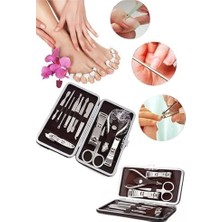 Teknocan Marketing 12 Parça Çantalı Manikür Pedikür Seti ve Elektrikli 12V Tırnak Törpü Manikür Pedikür Makinesi Set