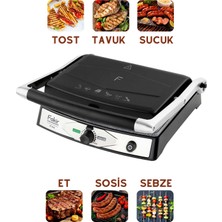 Fakir Yüksek Isı Teknolojili 2000W Elektrikli Izgara ve Tost Makinesi 6 Dilim Yüzeyli Çıkarılabilir Plakalı Pratik Yağ Hazneli Yanmaz Yapışmaz