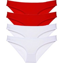 Al-Fil Teknoloji 4 Adet Süper Eko Set Likralı Kadın Slip Külot Kırmızı Beyaz