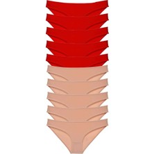 Al-Fil Teknoloji 10 Adet Eko Set Likralı Kadın Slip Külot Kırmızı Ten