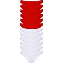 Al-Fil Teknoloji 12 Adet Süper Eko Set Likralı Kadın Slip Külot Kırmızı Beyaz