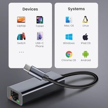 Teknocan Marketing MT76 Mac Windows Uyumlu Type-C To 1000MBPS Ethernet Çevirici Adaptör Metal Kasa