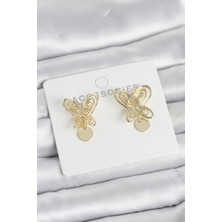 Mustran Füsun Küpesi Model Gold Renk Kelebek Model Pirinç Kadın Küpe