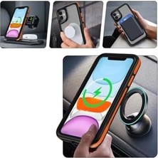 Teknocan Marketing 11 ile Uyumlu Lamer Kapak Magsafe Destekli Turuncu Kenarlı Mat Buz Şeffaf Kılıf – Airbag Köşe Koruma, Kamera Korumalı