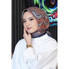Afvente Geometrik Desen Lacivert Soft Pamuk Eşarp
