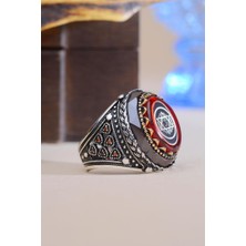 INNUENDO JEWELRY 925 Ayar Gümüş Kırmızı Taşlı Hz. Süleyman Mührü Erkek Yüzük