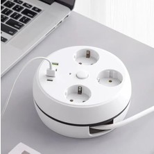 Teknocan Marketing Vea 7 In 1, Akım Korumalı Grup Priz, 3'lü, Anahtarlı, 3 Usb, 1 Type-C, 1.5 Metre Kablolu, Kablosu Toplanabilir Makaralı, 850 Derece Dayanıklı