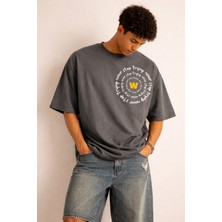 Tarz Cool Erkek Oversize Tişört Never Stop Trying Baskılı Salaş Kalıp