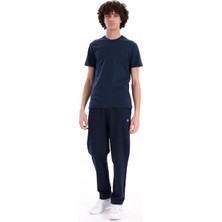Piero Perla Interlok Compact Tona Ton EVA Nakışlı Bisiklet Yaka Slim Fit Erkek Lacivert T-Shirt