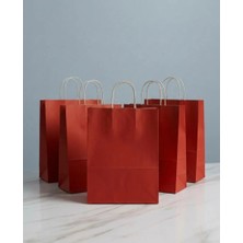 Aybaş Kağıtçılık 1.Kalite 25x31 Cm Büyük Boy ( 10 Adet ) Kırmızı Renkli Kraft Kağıt Çanta,Hediye Paketi, Hediye Poşeti