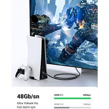 Teknocan Marketing 8k HDMI 2.1 Kablo Desteği HDR10, Earc, Ps5 Için 3d, Xbox S, Monitör Vb (1m), Gri
